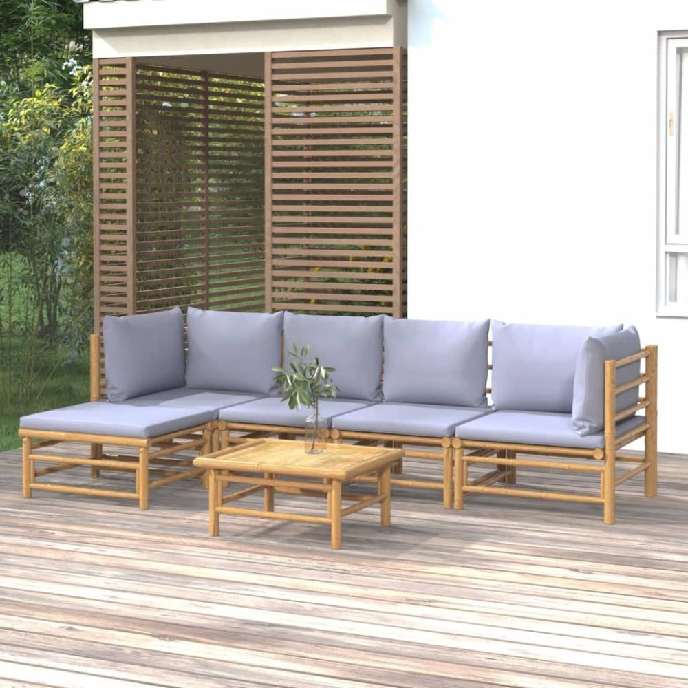 vidaXL 6-tlg. Garten-Lounge-Set mit Hellgrauen Kissen Bambus 3155084 Bild 1