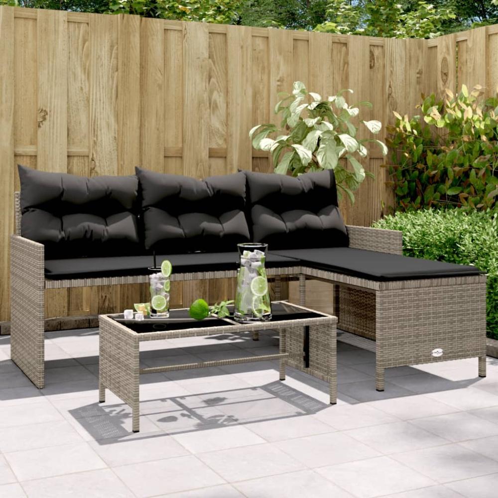 vidaXL Gartensofa in L-Form mit Tisch und Kissen Grau Poly Rattan 365574 Bild 1