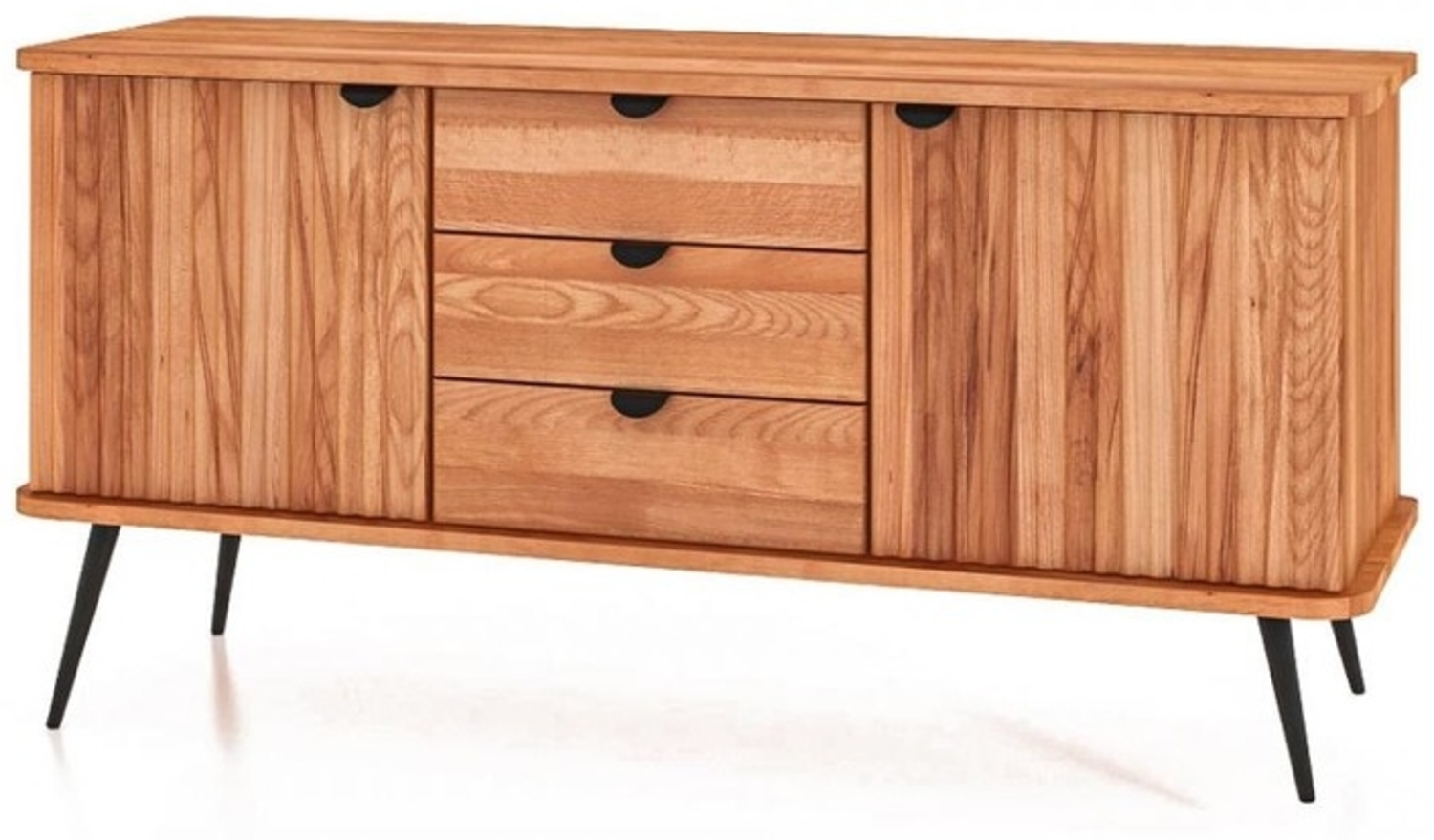 Kommode Tula Kernbuche massiv 144x46x72 mit 3 Schubladen 2 Türen Riffelfront Bild 1