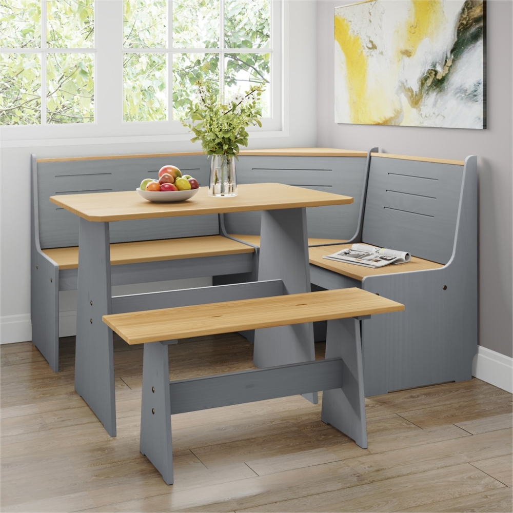 HTI-Living Eckbankgruppe Sitzgruppe 3-teilig Marija Grau, (Set, 3-tlg), Esstisch Eck- und Sitzbank Landhausstil Bild 1