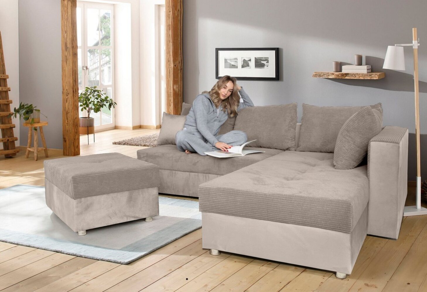 COLLECTION AB Ecksofa Italia L-Form, mit Bettfunktion und Bettkasten, in Cord-Samt Mix Bild 1