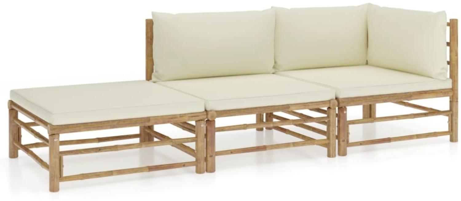 vidaXL 3-tlg. Garten-Lounge-Set mit Cremeweißen Kissen Bambus 3058245 Bild 1