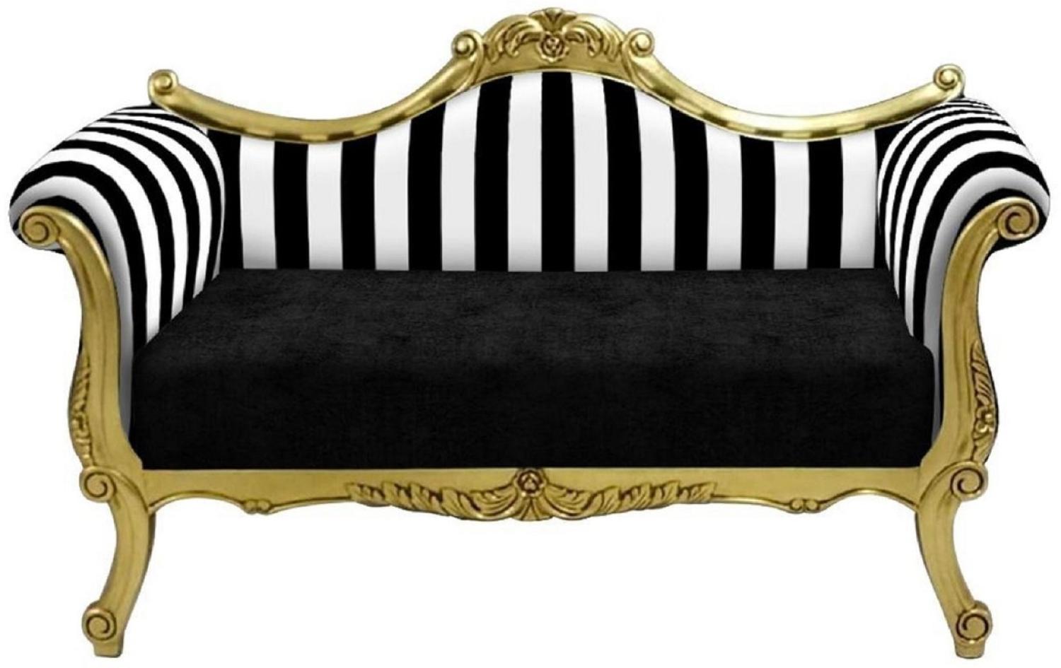 Casa Padrino Barock Sofa mit Streifen Schwarz / Weiß / Gold - Handgefertigtes Wohnzimmer Sofa im Barockstil - Barock Wohnzimmer Möbel Bild 1