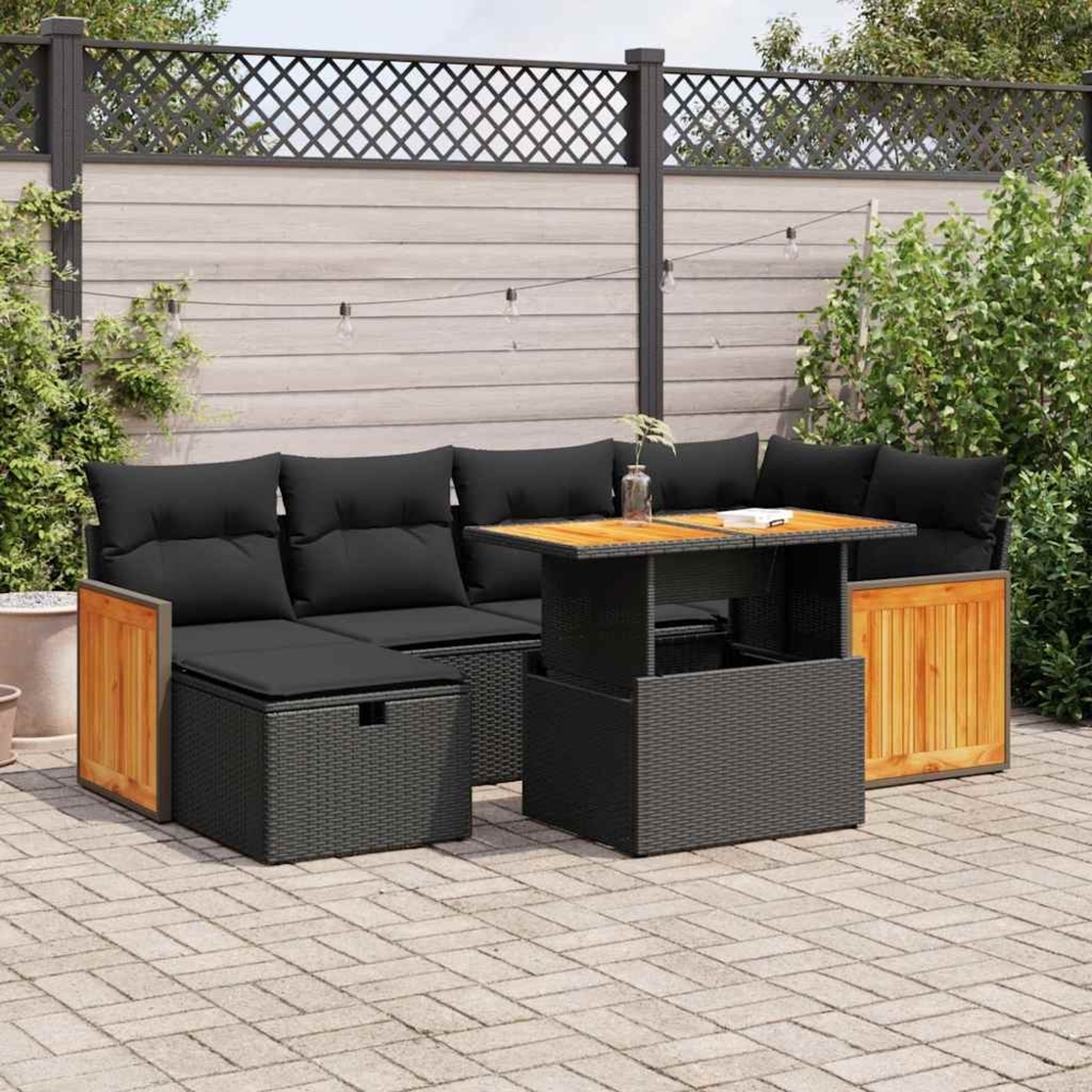 vidaXL 8-tlg. Garten-Sofagarnitur mit Kissen Schwarz Poly Rattan 3328154 Bild 1