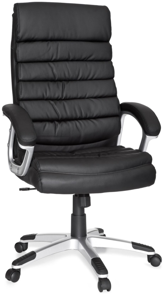 Valencia Bürostuhl Kunstleder Schwarz ergonomisch mit Kopfstütze, Design Chefsessel Schreibtischstuhl mit Wippfunktion, Drehstuhl hohe Rücken-Lehne X-XL 120 kg Bild 1