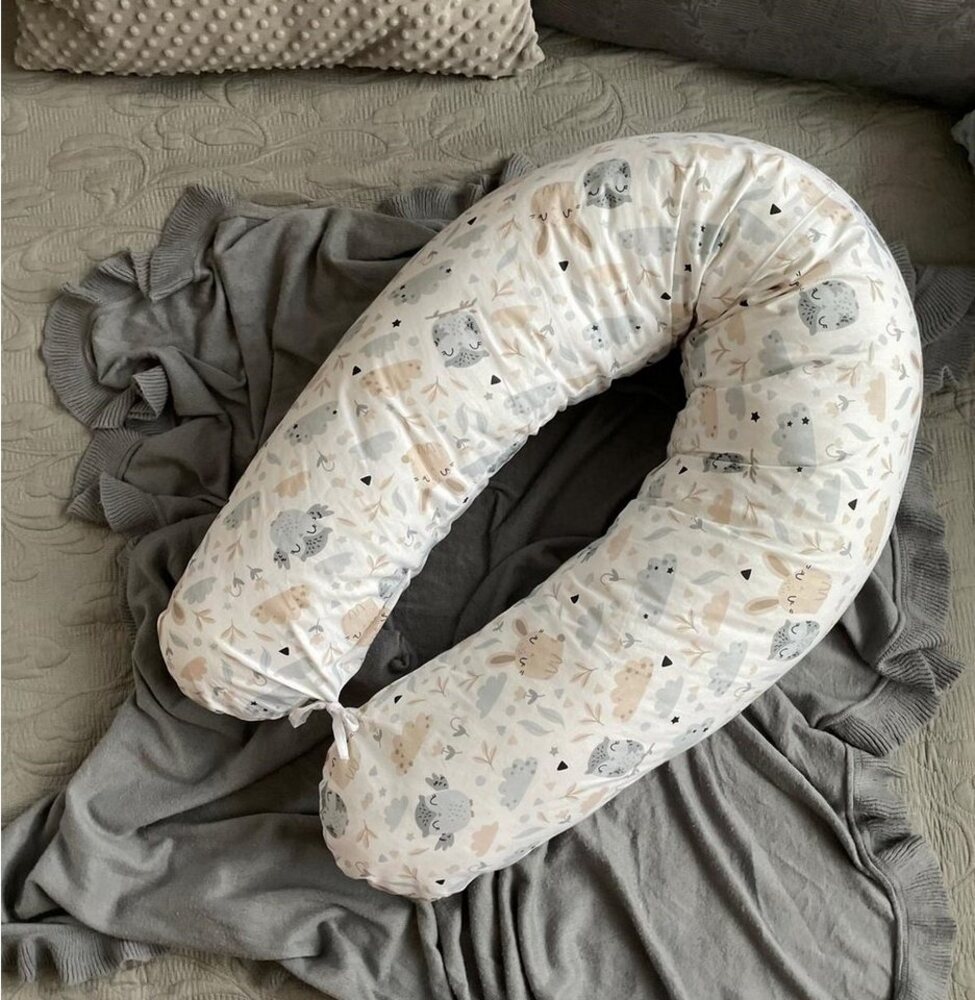 Loolay Stillkissen HASE Baumwolle Schwangerschaftskissen Seitenschläferkissen Kissen, MUSTER: HASE Beige-Weiß, WEICH Füllung + 100% BIO-Baumwolle Kissenbezug, XXL 170 cm Stillkissen + Bezug mit Reißverschluss! PREMIUM Geschenk, LOOLAY® - 100% Europäisc... Bild 1