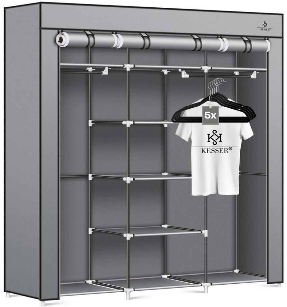 KESSER® Kleiderschrank Stoffschrank Stabil mit Kleiderstange & Ablagen, Inkl. 5x Kleiderbügel, Stoff Faltschrank für Schlafzimmer, Ankleidezimmer Garderobe mit Kleiderständer 150x45x175cm Grau Bild 1