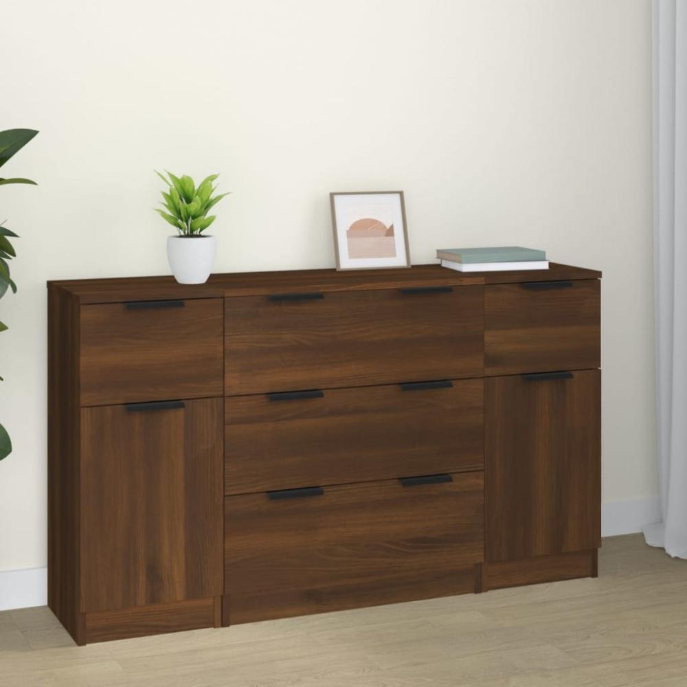 vidaXL 3-tlg. Sideboard-Set Braun Eichen-Optik Holzwerkstoff 3115827 Bild 1