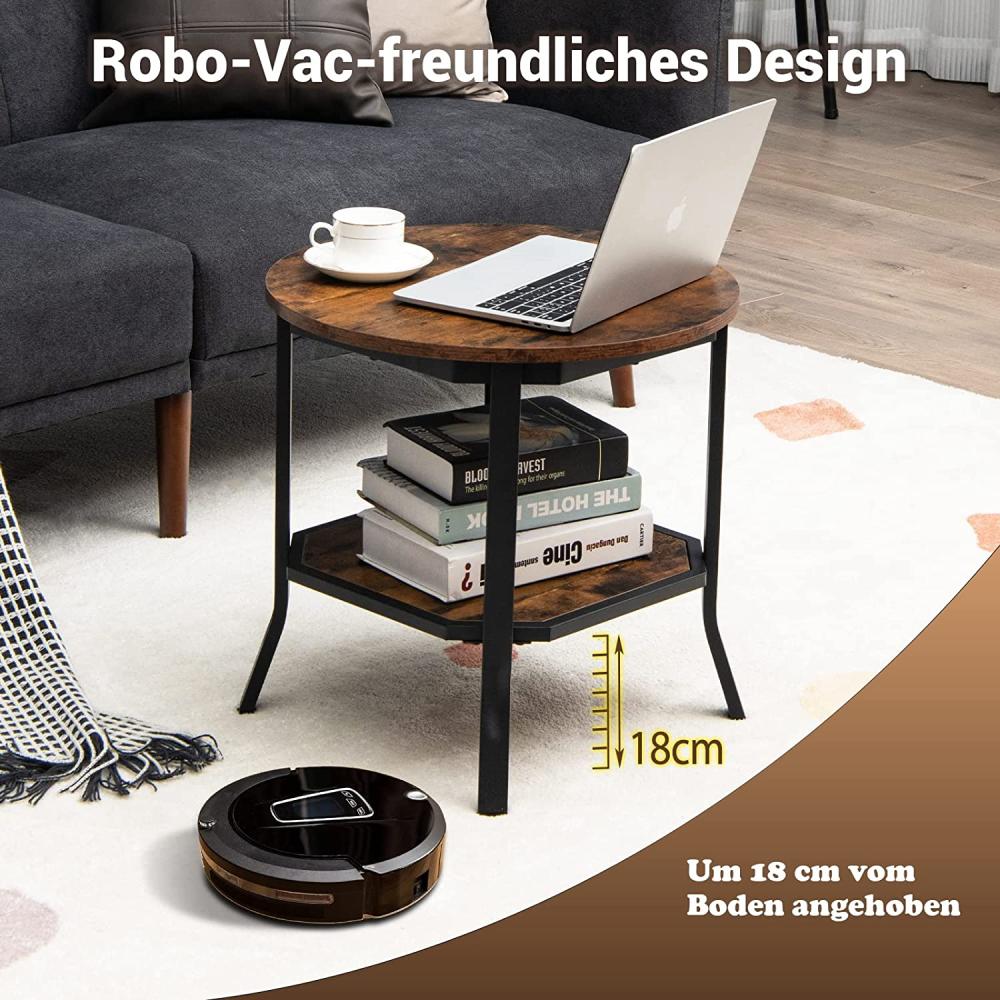 COSTWAY Runder Beistelltisch industriell, Couchtisch Klein mit 2 Ablagen, Nachttisch mit Stahlgestell, Sofatisch für Wohnzimmer & Schlafzimmer, Kaffeetisch Holz, Rustikales braun Bild 1