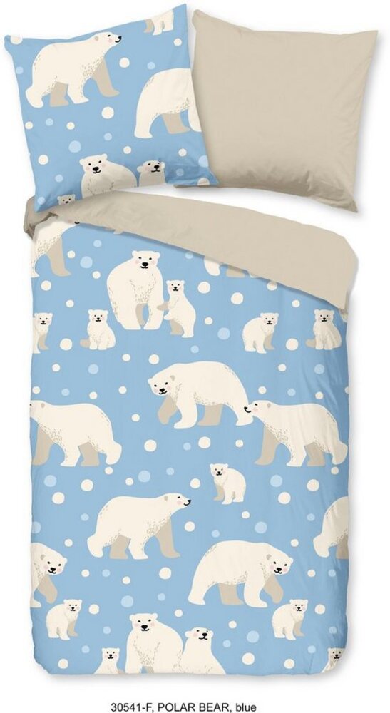 good morning Kinderbettwäsche Polarbear Repeat, Biber, Flanell, 2 teilig, Biber, 135x200, Warm, Weich, Wendeoptik, Reißverschluss, Winter, Kind Bild 1