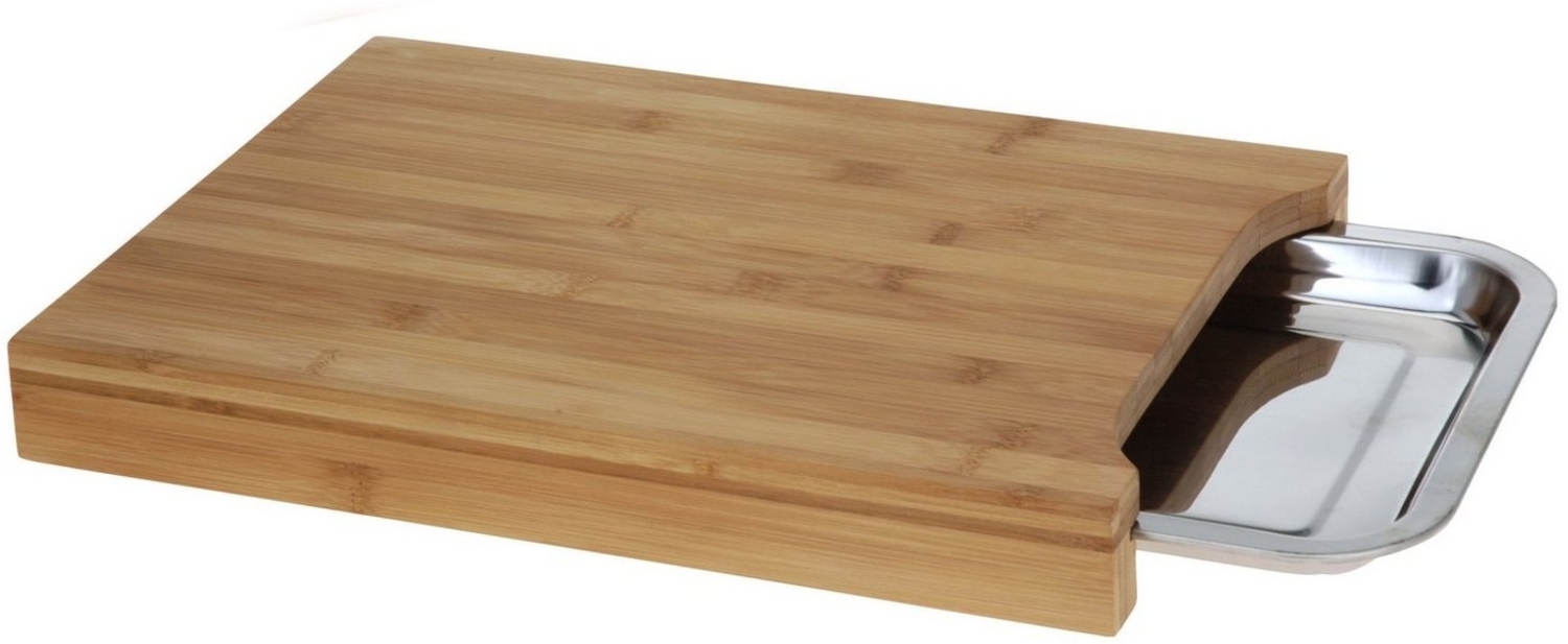 Spetebo Schneidebrett Bambus Küchenbrett mit Edelstahl Auffangschale, Holz, Edelstahl, (Set, 2-St, Schneidebrett mit Auffangschale), Holz Schneidebrett mit Schale Bild 1