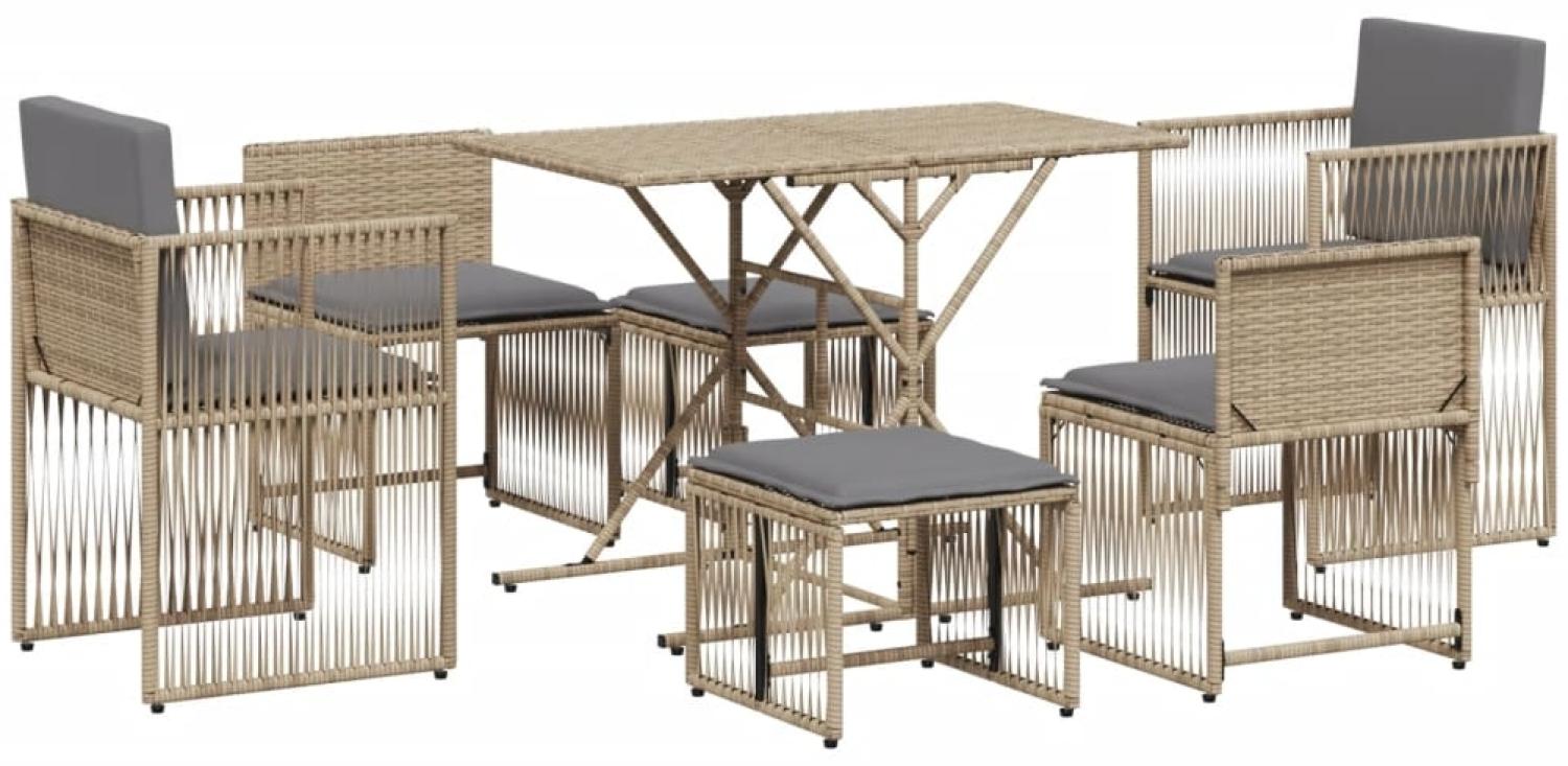 vidaXL 7-tlg. Garten-Essgruppe mit Kissen Beige Poly Rattan 369012 Bild 1