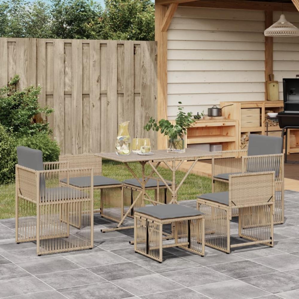 vidaXL 7-tlg. Garten-Essgruppe mit Kissen Beige Poly Rattan 369012 Bild 1