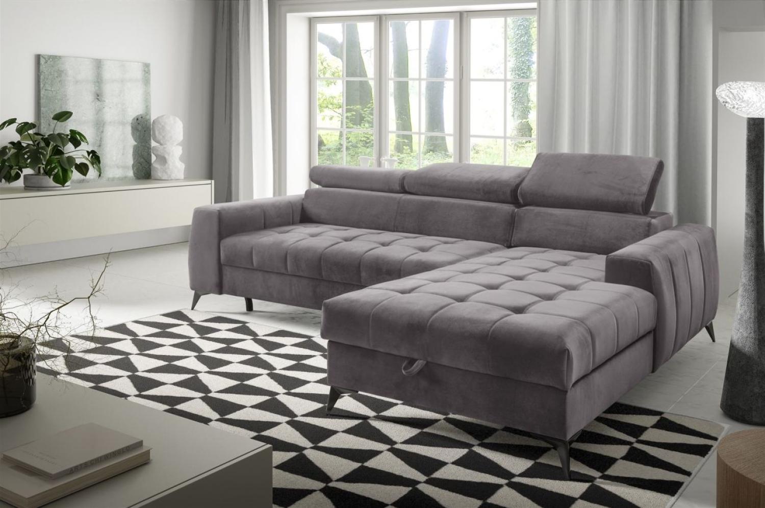 Ecksofa Schlafsofa Sofa AGNESA XS Stoff Salvador Grau Ottomane Rechts Bild 1