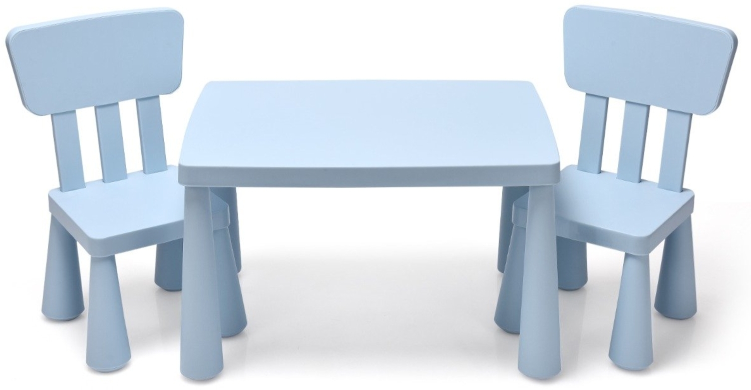 3 TLG. Kindersitzgruppe Kindertisch mit 2 Stühlen Kindermöbel aus Kunststoff Blau Bild 1