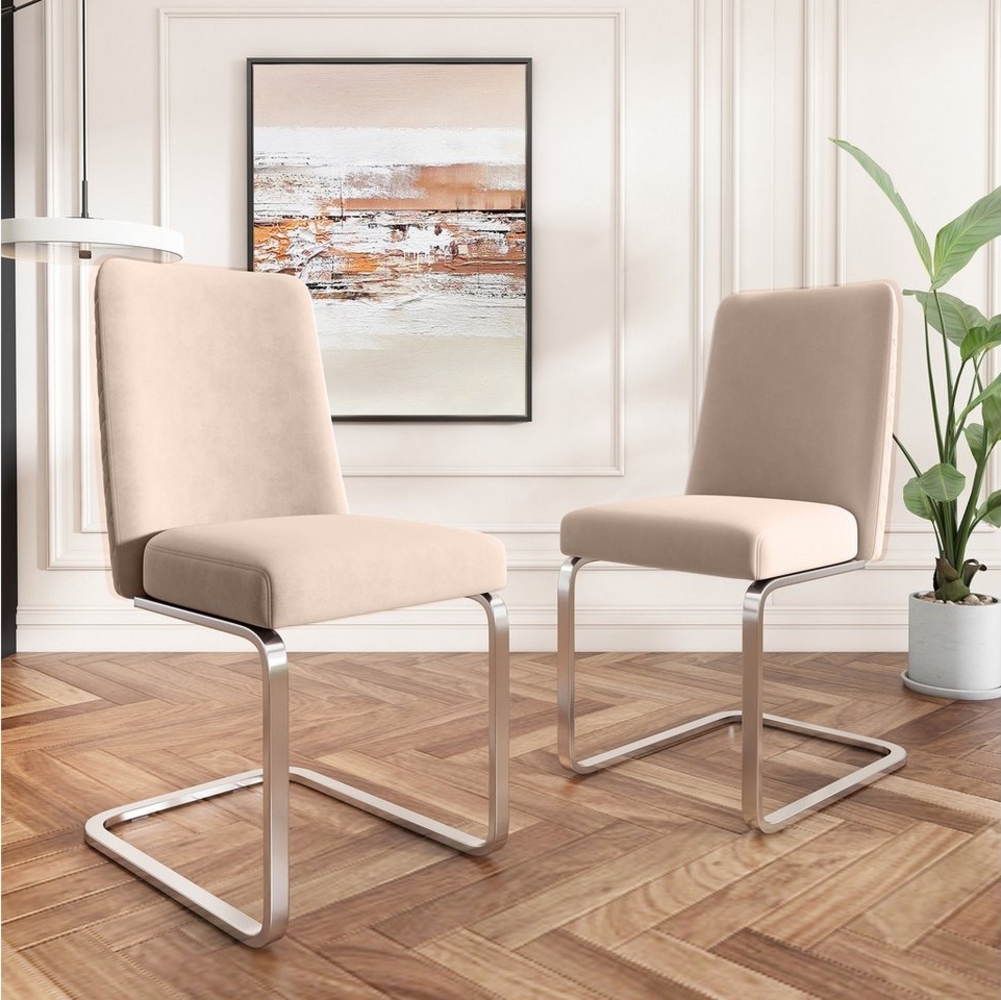 Flieks Freischwinger (Set, 2 St), 2er Set Esszimmerstühle Polsterstuhl Schwingstühle Samt, Metallbeine Bild 1