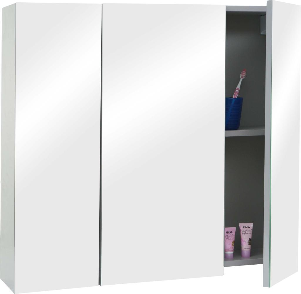 Spiegelschrank HWC-B19b, Badschrank Hängeschrank, 6 Regalböden hochglanz MVG-zertifiziert 70x80x16cm ~ grau Bild 1