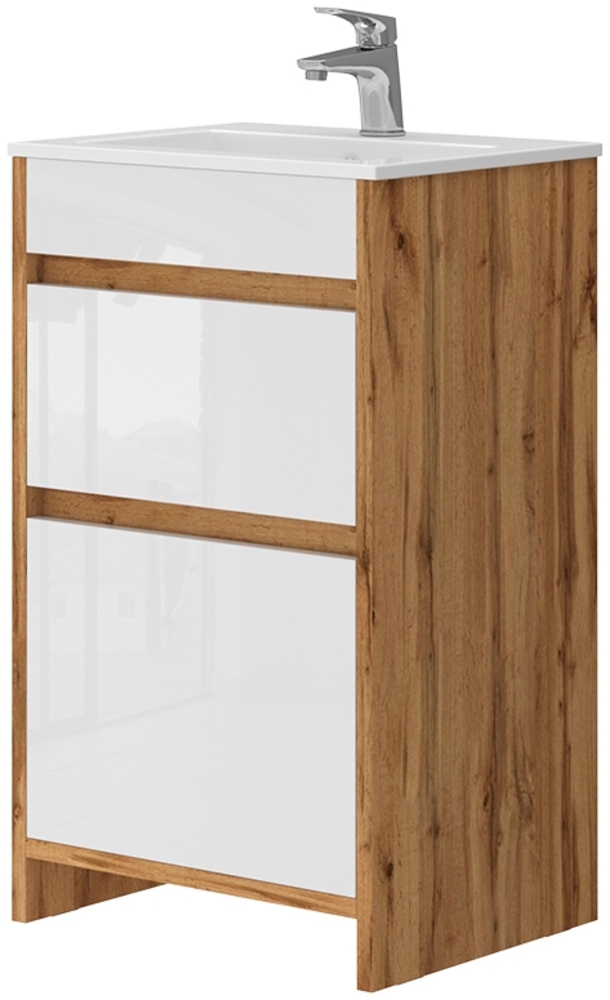 Waschbeckenunterschrank Detmold Goldkraft Eiche 2 Teile, mit Waschbecken und 2 Schubladen Vicco Bild 1