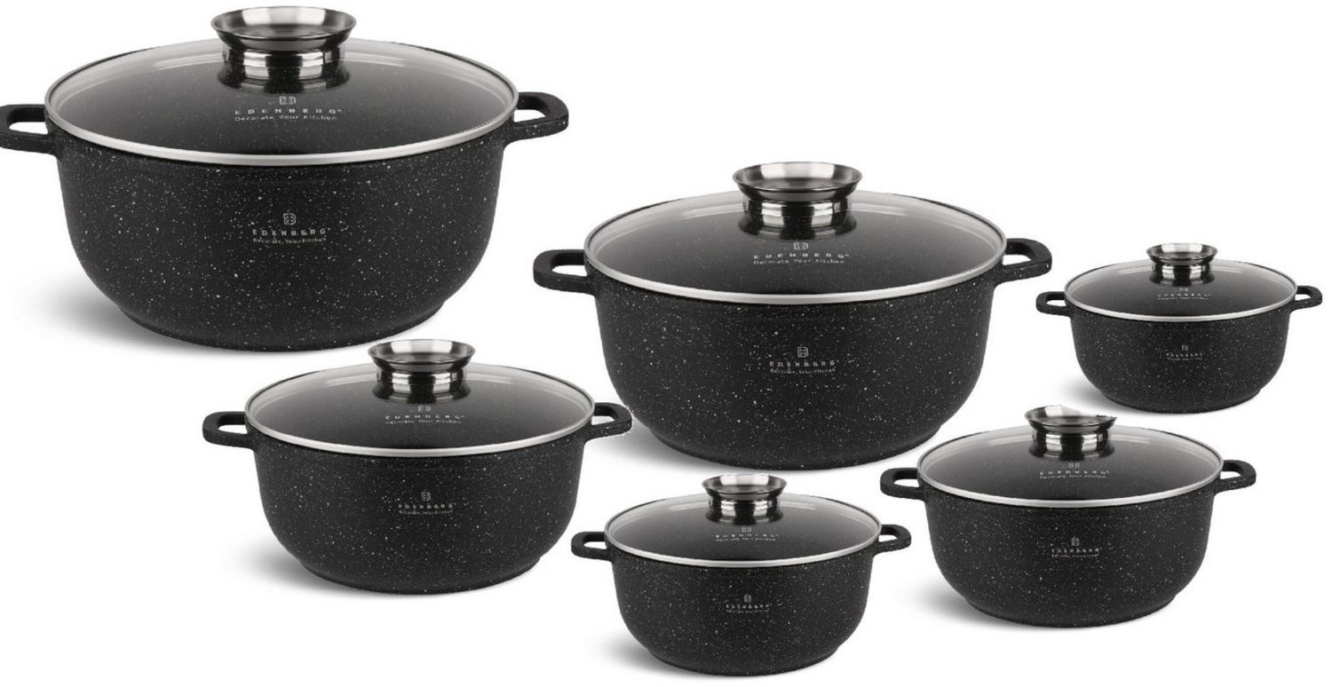 Edenberg Topf-Set Stylische Schwarze Töpfe – Modernes Design & Hervorragende Qualität, Aluminiumguss, Aluminium, Edelstahl, Keramik (Multifunktional, geeignet zum Kochen, Braten und Backen!, 12-tlg, Es ist eine perfekte Geschenkidee für jeden Anlass), ... Bild 1