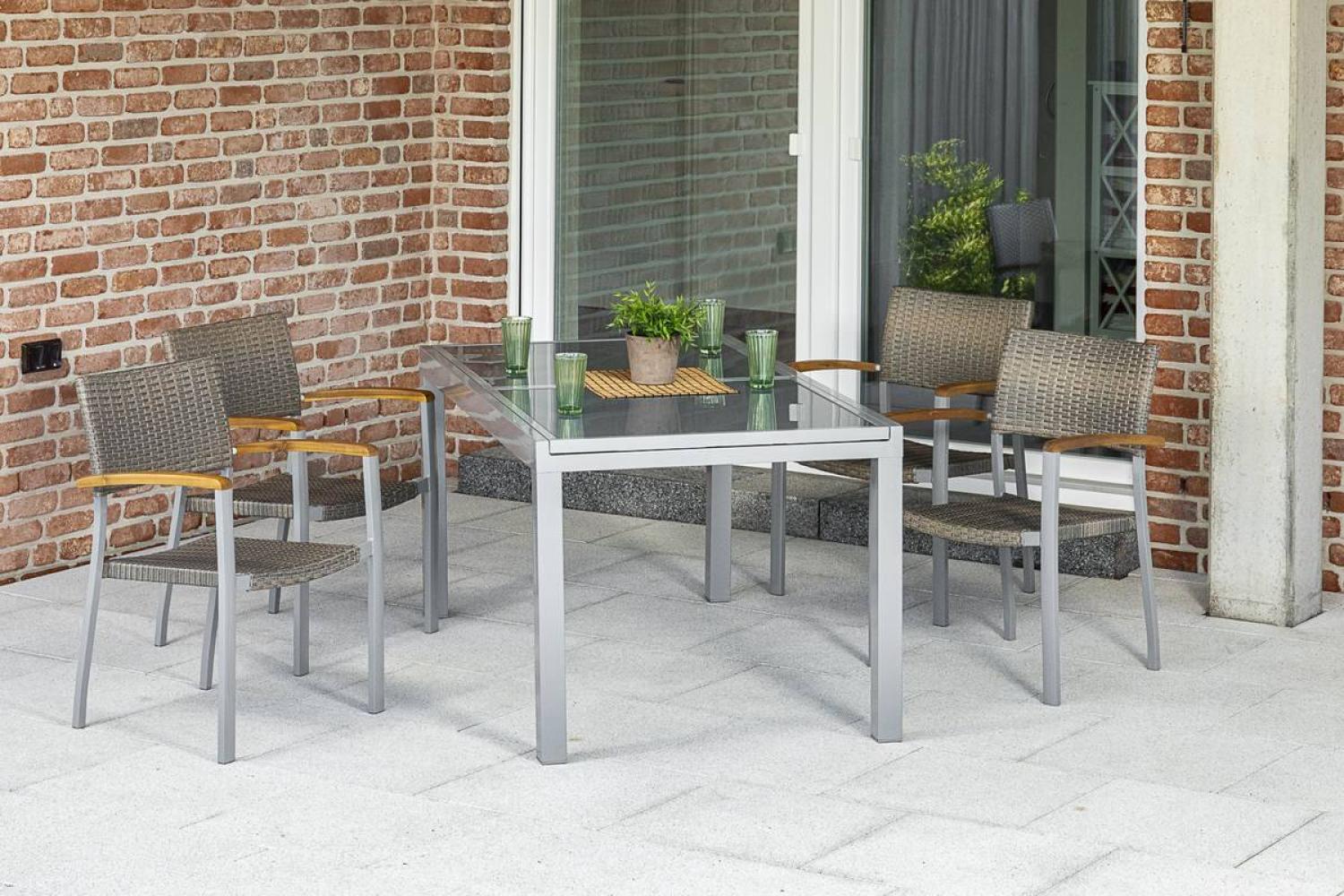 YOURSOL by Merxx Gartenmöbel Set Silano 4 Personen mit Ausziehtisch 140 - 200 cm, Glasplatte, Grau Bild 1