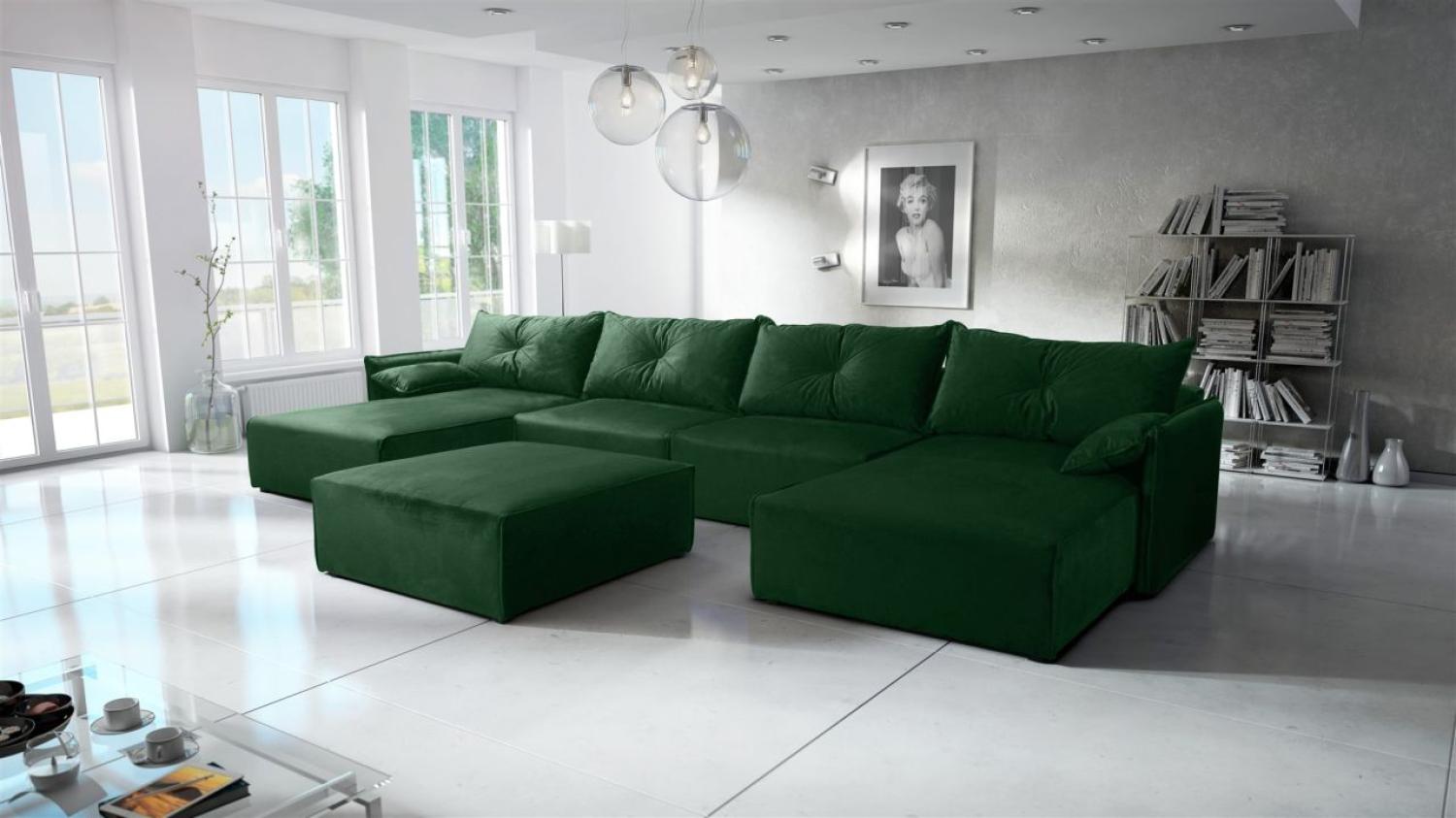 Wohnlandschaft mit Schlaffunktion HUNTER in Stoff Royal Grün Inkl. Hocker Bild 1