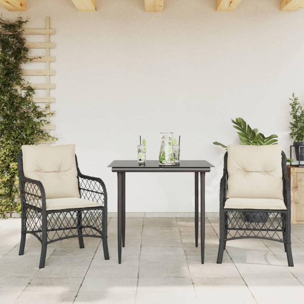 vidaXL 3-tlg. Bistro-Set mit Kissen Schwarz Poly Rattan 3212082 Bild 1