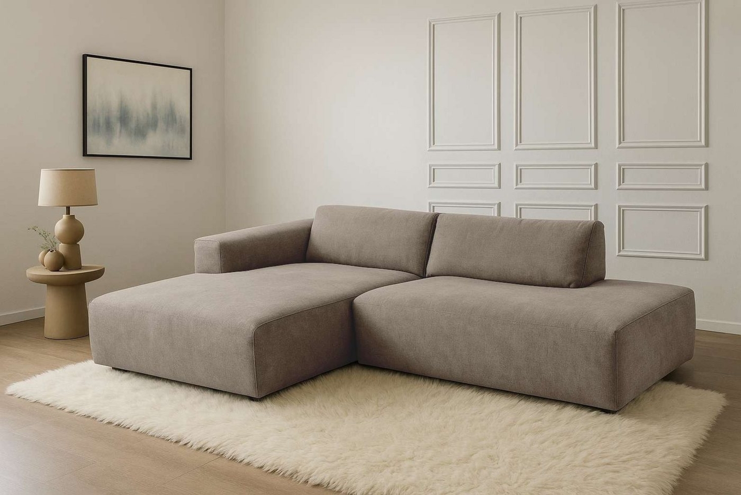 Home affaire Ecksofa Noord mit Kedernaht, Breite 227 cm, L-Form, Cord, Struktur, Webstoff, mit Wellenunterfederung, Massivholzrahmen Bild 1