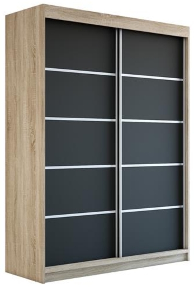Schwebetürenschrank PARIS 2-türig Schrank 180 cm (mit Spiegel) Farbe: Sonoma , schwarz Bild 1