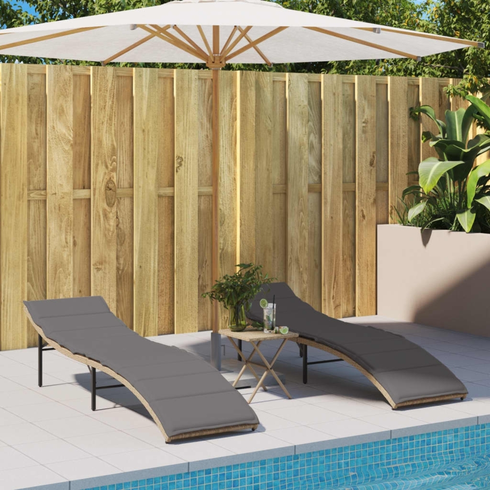 vidaXL Sonnenliegen 2 Stk. mit Auflagen Beige Poly Rattan 3277305 Bild 1