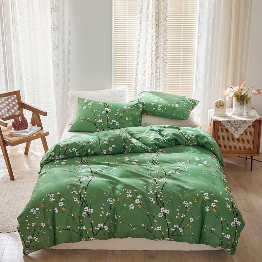 ibettertec Bettwäsche Bettwäsche,Bettbezug 135x200cm,155x220cm Bettwäsche set, Gelb Weiß Blätter Blumen Muster Pflanzen Wende Bettwäsche set, Renforcé Wende Bettwäsche mit Reißverschluss und Kissenbezug 80x80cm Bild 1