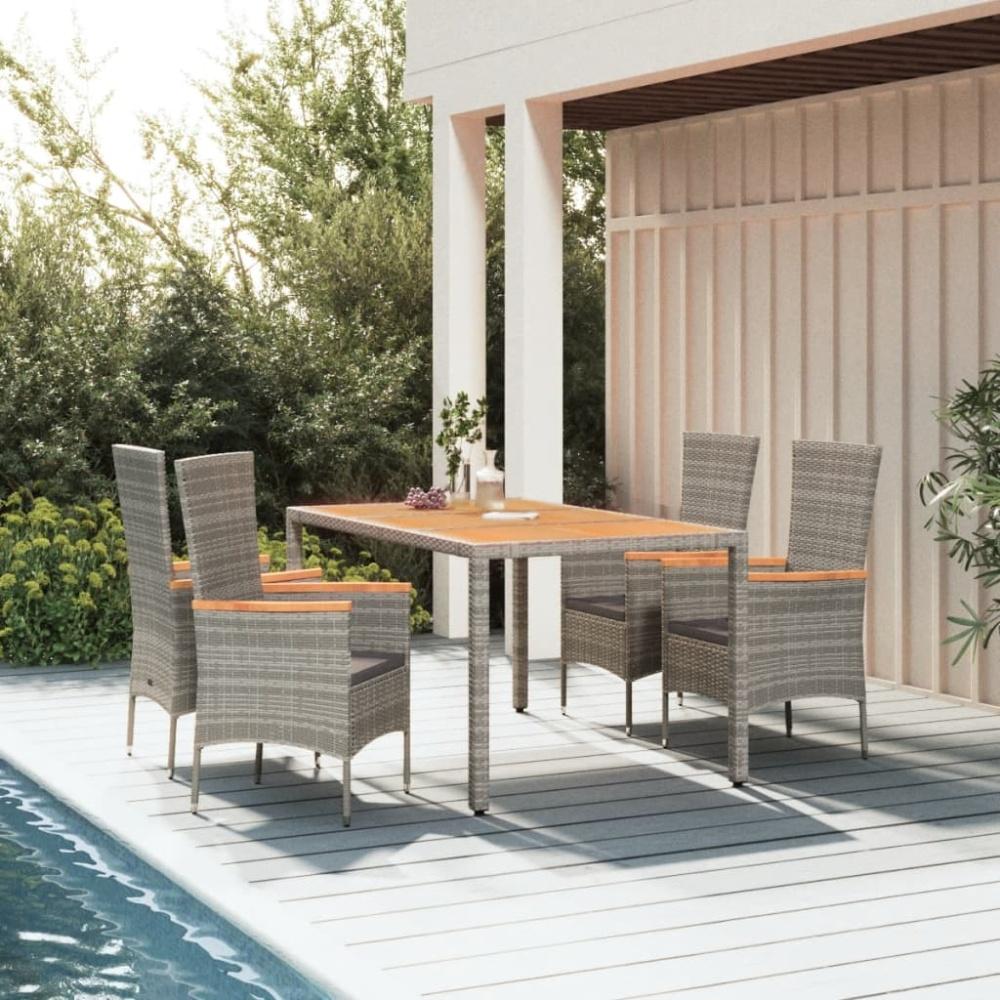 vidaXL 5-tlg. Garten-Essgruppe mit Kissen Grau Poly Rattan 3157538 Bild 1