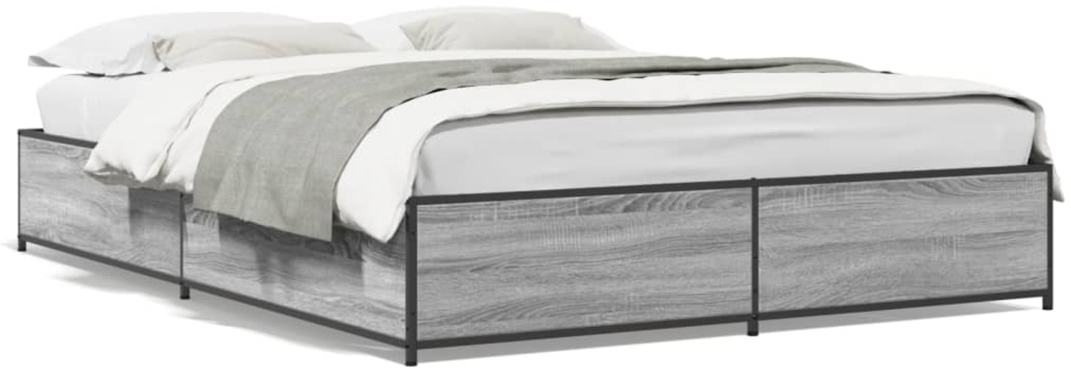 vidaXL Bettgestell Grau Sonoma 150x200 cm Holzwerkstoff und Metall 3279840 Bild 1