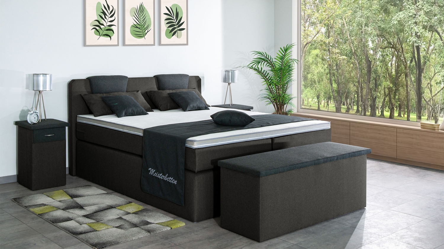 Meisterbetten Boxspringbett Iris 200x220 in WT-Anthracite in WT-Dunkel Grau, Matratzenbezug Nano, Komfortschaum-Topper Bild 1