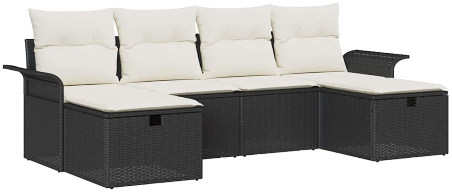vidaXL Gartensofa-set mit Kissen 6 pcs Schwarz und Creme Poly-Rattan 3358916 Bild 1