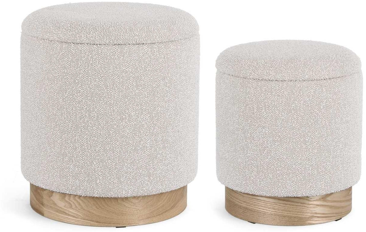 Pouf Zoya 2er-Set aus Stoff, Hellgrau, 31x31x35 / 37x37x42 cm Bild 1