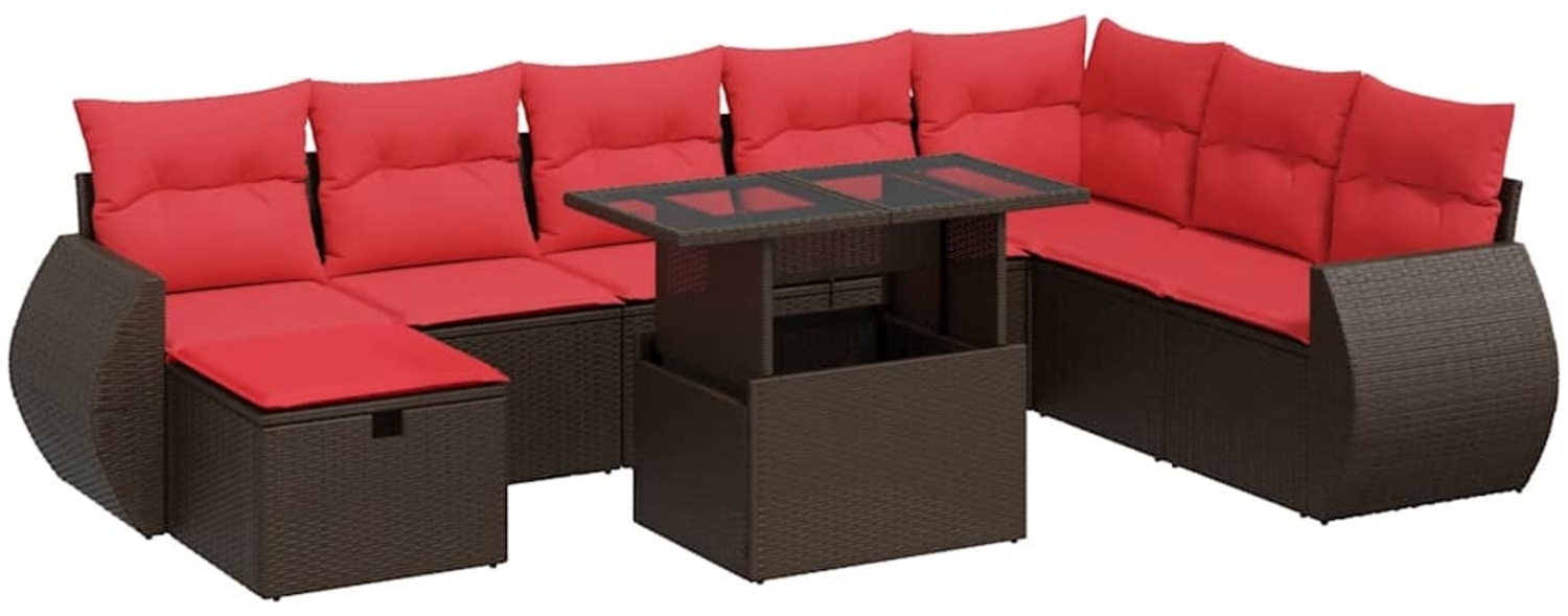 vidaXL 9-tlg. Garten-Sofagarnitur mit Kissen Schwarz Poly Rattan 3327924 Bild 1