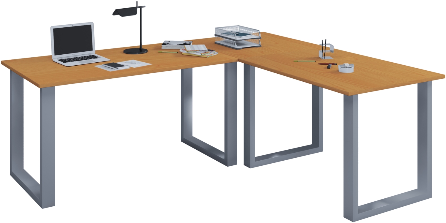 VCM Schreibtisch Lona 915264 Silber / Buche H. 76 x B. 190 x T. 190 cm Bild 1