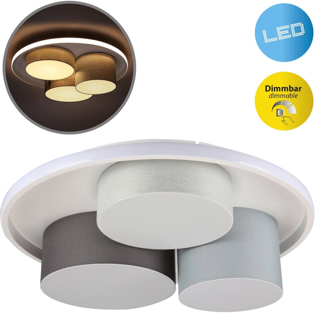 näve LED Deckenleuchte Eppan, Dimmfunktion, LED fest integriert, Warmweiß, in 3 Stufen dimmbar über Wandschalter, Schirme: Textil, grau, weiß Bild 1