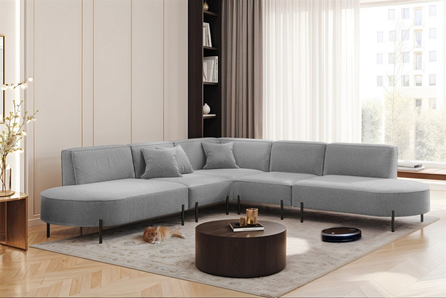 Ecksofa Designersofa VALENCIA Stoff Quelle Hellgrau Universal Bild 1