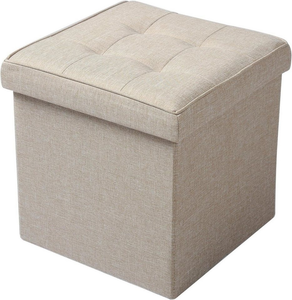 Sitzhocker mit Stauraum aus Leinen Modell Kerstin beige Bild 1