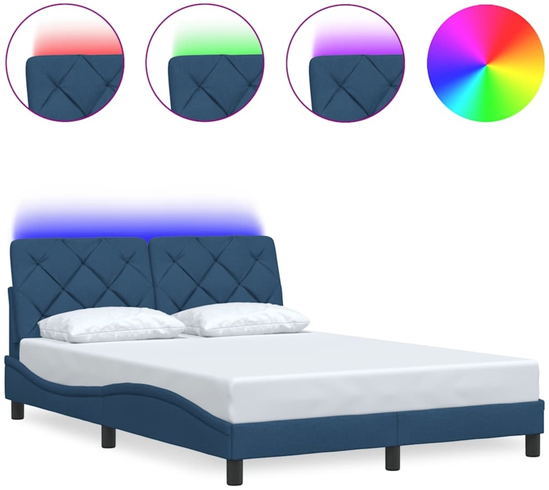 vidaXL Bettgestell mit LED ohne Matratze Blau 140x200 cm Stoff 3310677 Bild 1