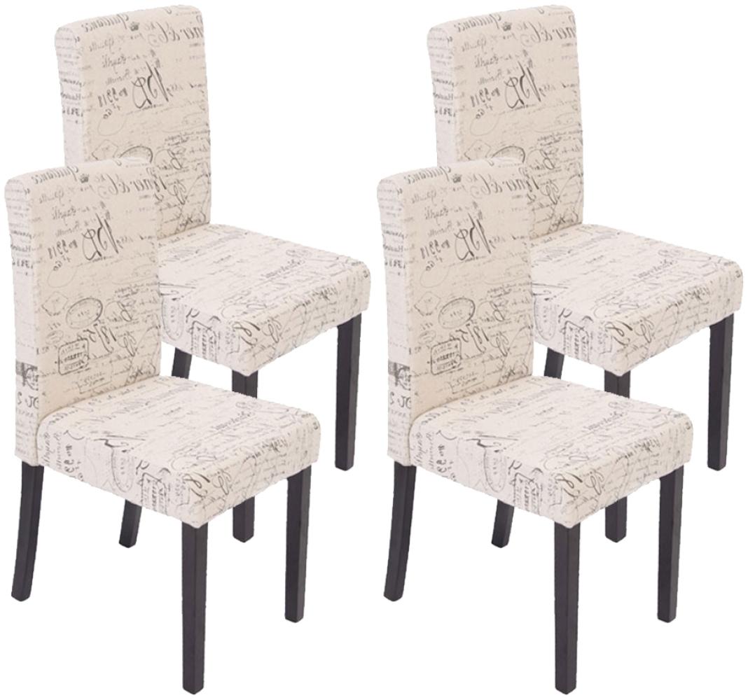 4er-Set Esszimmerstuhl Stuhl Küchenstuhl Littau ~ Textil mit Schriftzug, creme, dunkle Beine Bild 1