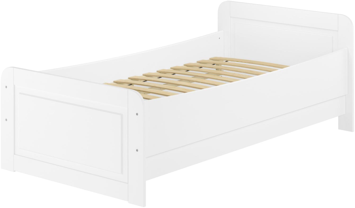 Weißes Seniorenbett extra hoch 90x200 Kiefer massiv Zubehör wählbar V-60.42W-09Federleisten Bild 1