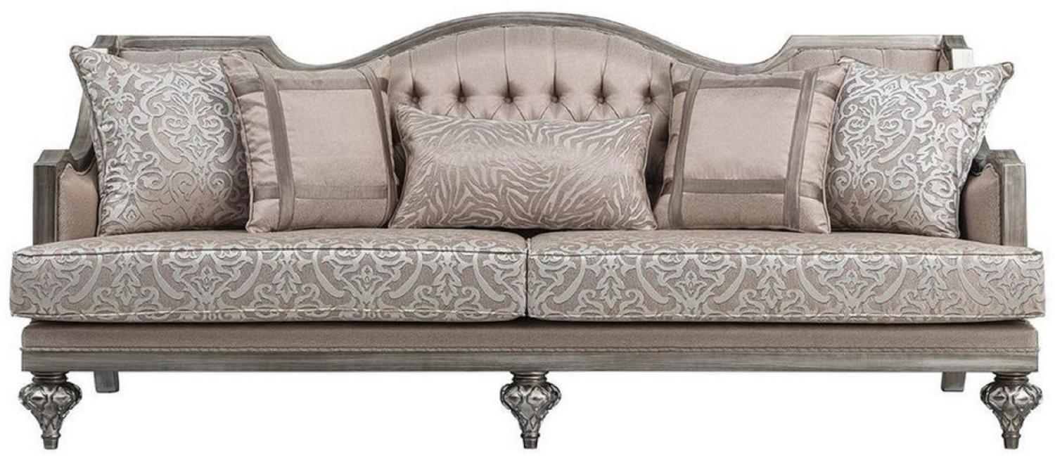 Casa Padrino Luxus Barock Wohnzimmer Sofa Rosa / Silber - Handgefertigtes Massivholz Sofa mit elegantem Muster und dekorativen Kissen - Wohnzimmer Möbel im Barockstil Bild 1