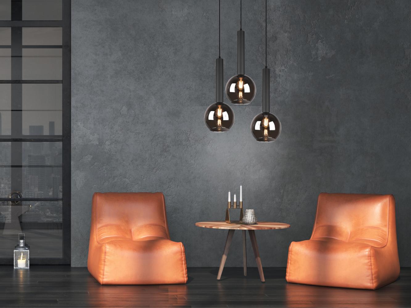 LED Pendelleuchte Industrial 3-flammig Rauchglas-Kugeln, Ø 45cm Bild 1