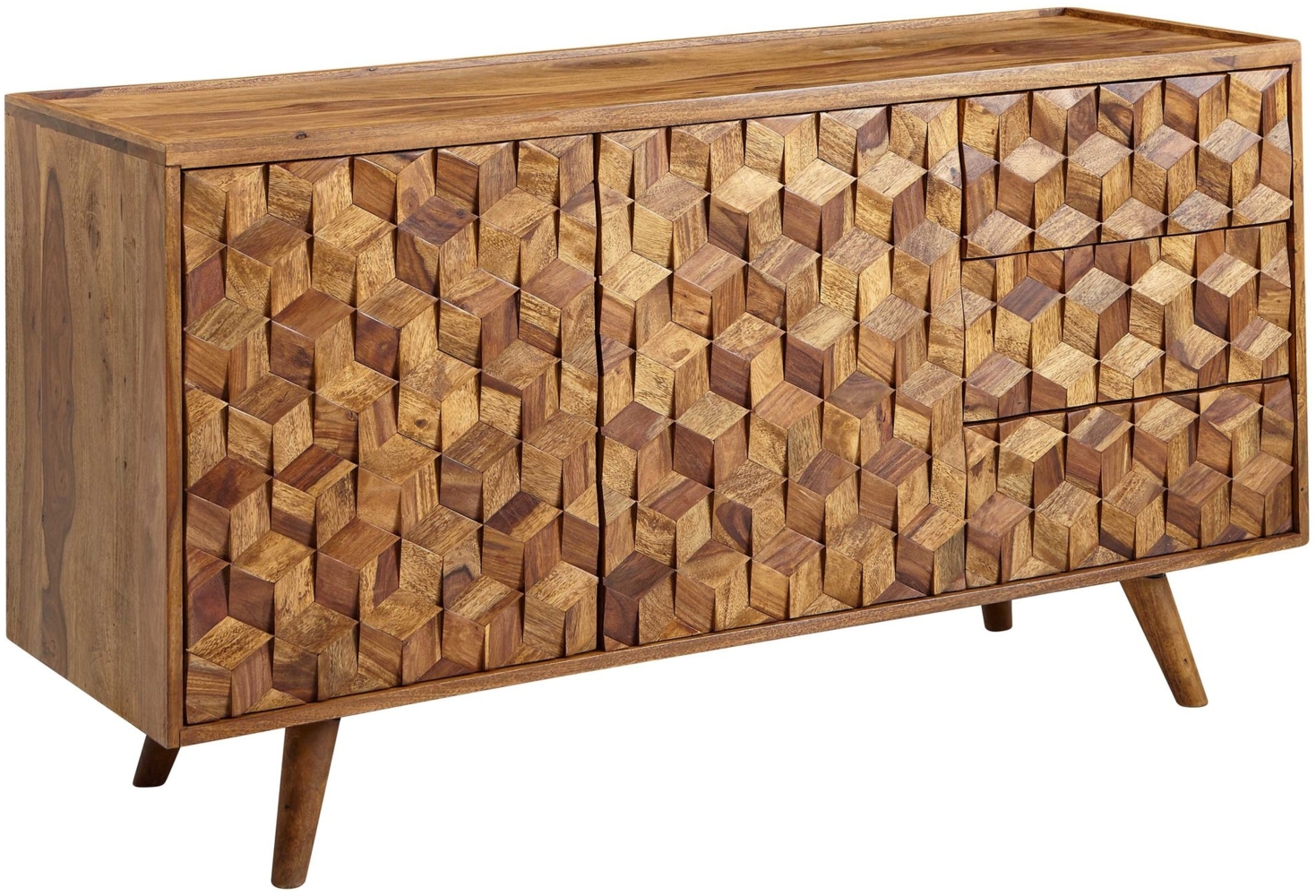 Sideboard 138x76x45 cm Sheesham Massivholz Anrichte mit Türen & Schubladen, Kommode Kommodenschrank Holz Modern, Standschrank Wohnzimmer Bild 1