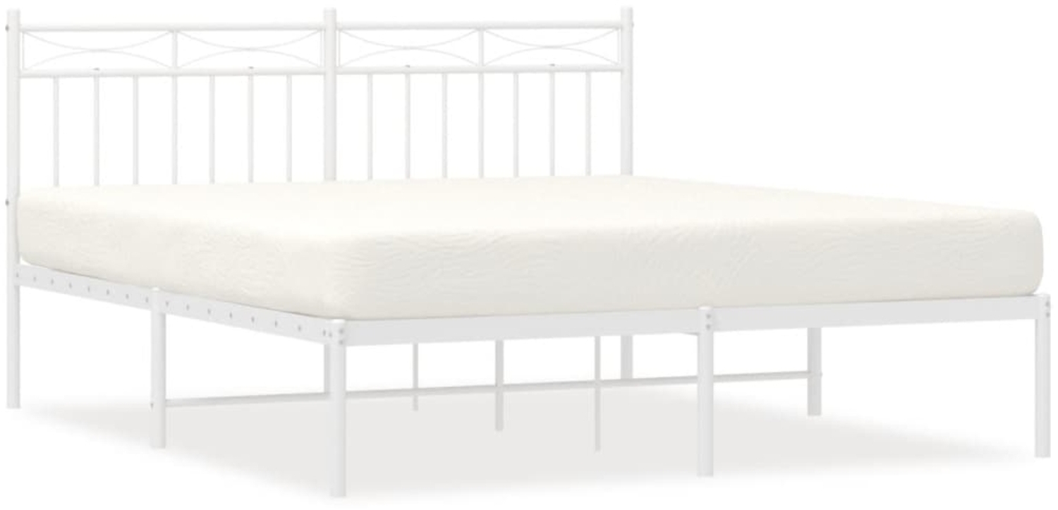 vidaXL Bettgestell mit Kopfteil, Metall, Weiß, 150x200 cm Bild 1