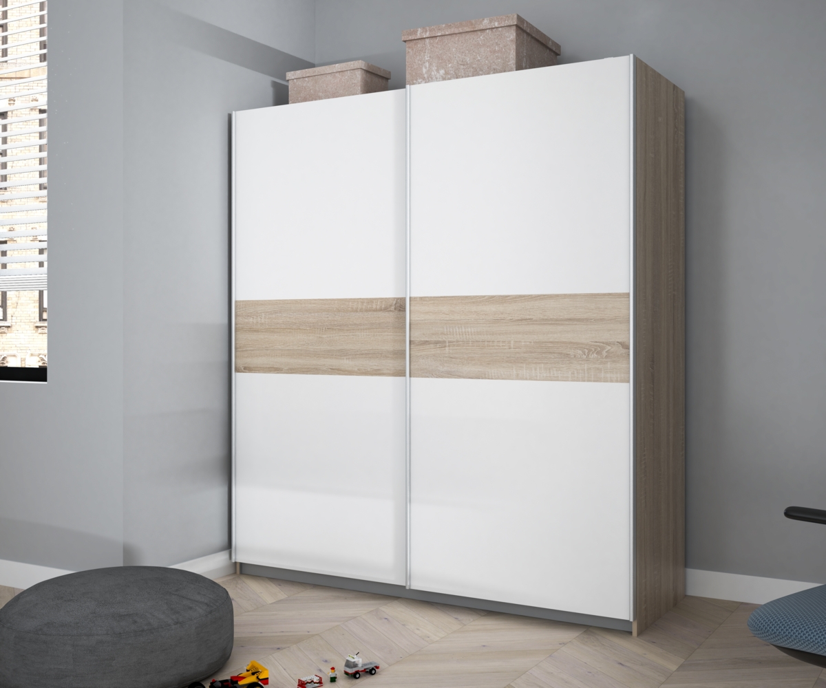 Forte 'WINNIE' Schwebetürenschrank Sonoma Eiche weiß 2-türig Bild 1