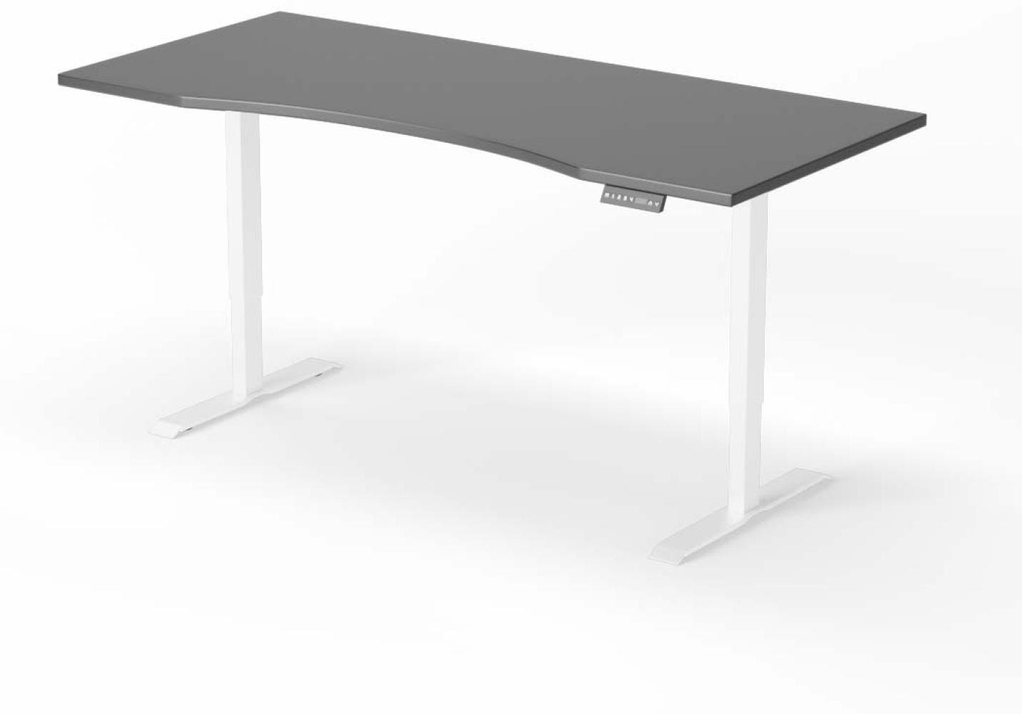 elektrisch höhenverstellbarer Schreibtisch CURVED 200 x 90 cm - Gestell Weiss, Platte Anthrazit Bild 1