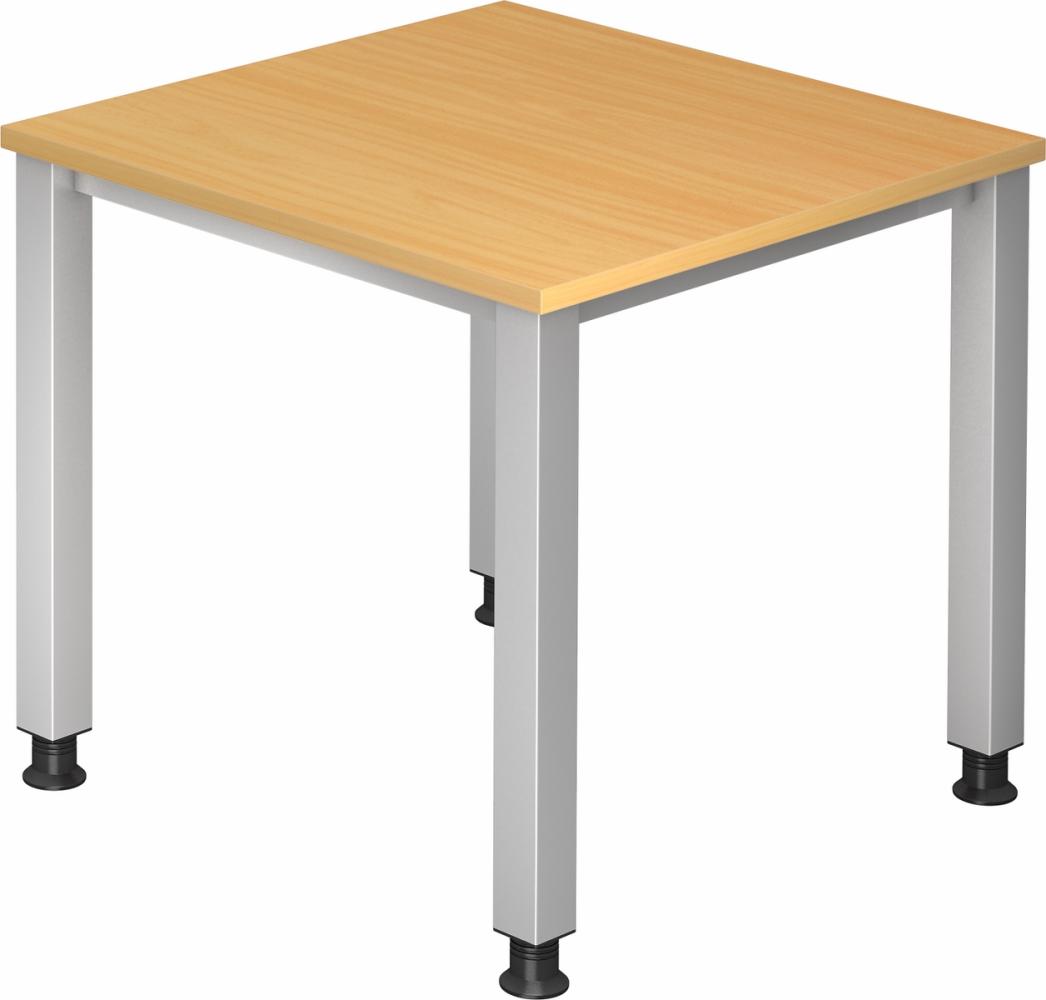 bümö manuell höhenverstellbarer Schreibtisch 80x80 cm in Buche - PC Tisch höhenverstellbar & klein, höhenverstellbarer Tisch Büro, kleiner Computertisch verstellbar, Q-Serie, QS-08-6 Bild 1